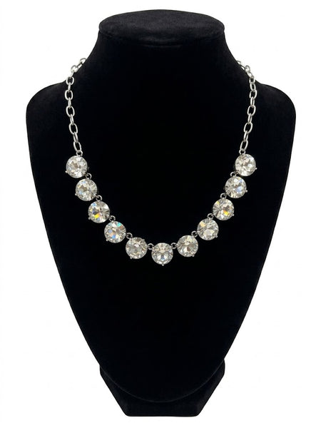 Silver Paperclip Clear AB Faceted Crystal Statement Necklace