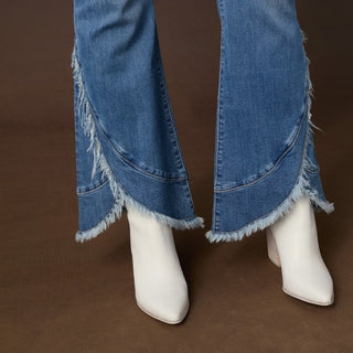 Coco & Carmen Bambu Soft Flare Crossover Fringe Denim Jeans