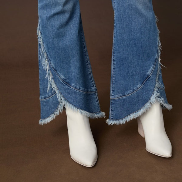 Coco & Carmen Bambu Soft Flare Crossover Fringe Denim Jeans