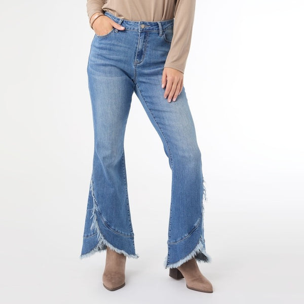 Coco & Carmen Bambu Soft Flare Crossover Fringe Denim Jeans