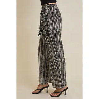 Black Cream Striped Pull on Wide Leg Pants