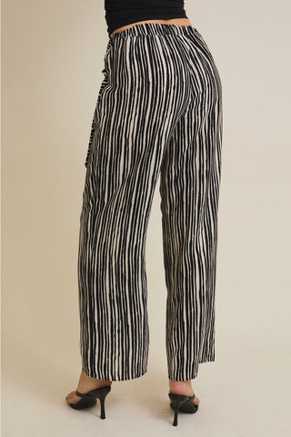Black Cream Striped Pull on Wide Leg Pants