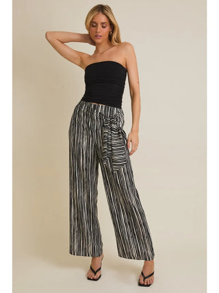 Black Cream Striped Pull on Wide Leg Pants