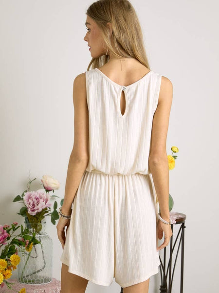 Sleeveless V Neck Ribbed Romper