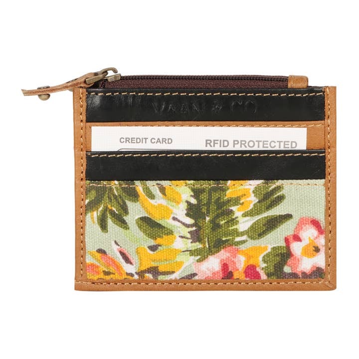Summer Jungle 6 Slot Credit Card Wallet w Zipper Pouch