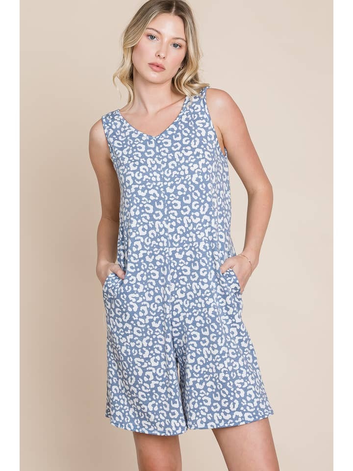Leopard Animal Print Sleeveless V neck Romper