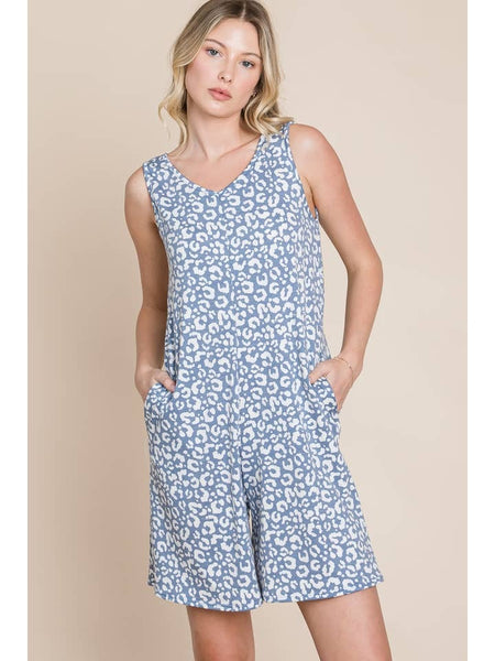 Leopard Animal Print Sleeveless V neck Romper
