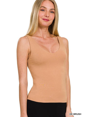 V Neck Double Layered Tank Top Dark Brush