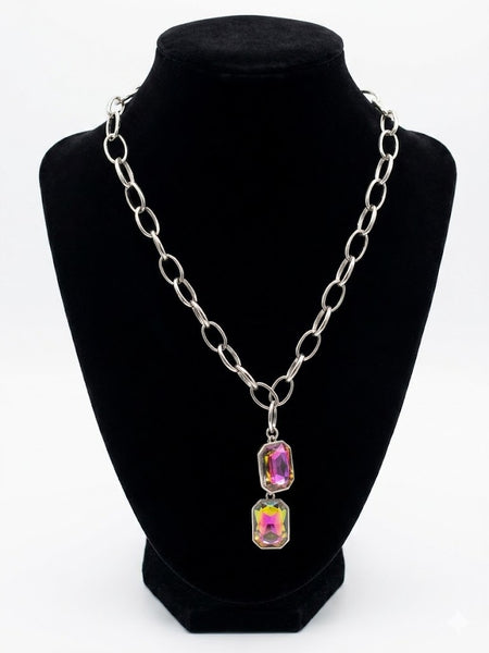 Clear AB Round Layered Crystal Necklace