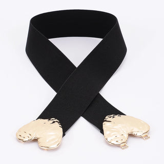 Plus Size Double Heart of Gold Stretch Belt Buckle