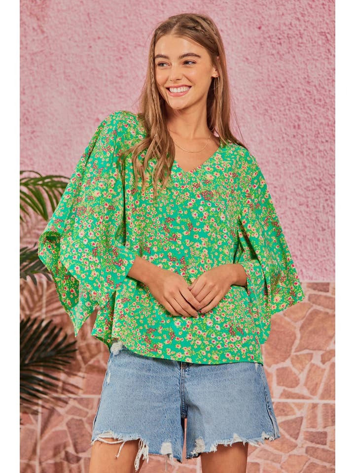 Floral Print V Neck Top