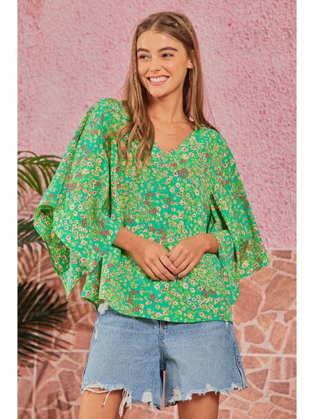 Floral Print V Neck Top