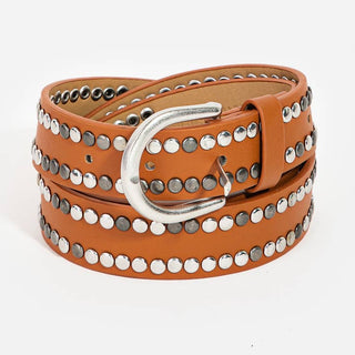 Faux Leather Studded Brown Fashion Belt