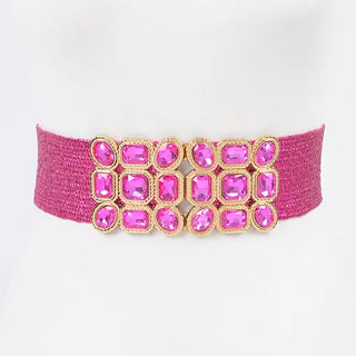 Metallic Pink Rhinestone Stretch Belt