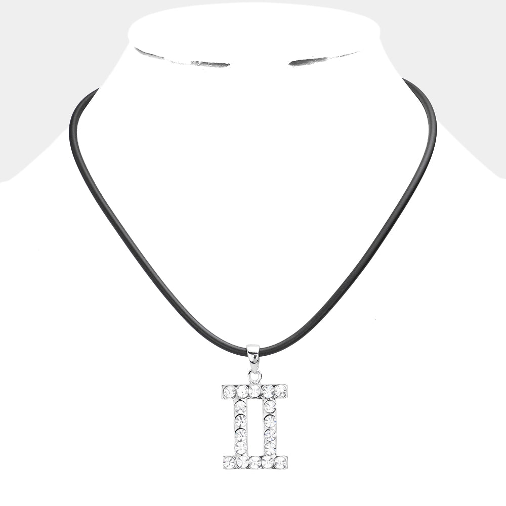 Black Choker Necklace with gemini zodiac sign pendant on rubber chain