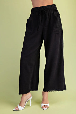 Plus Size Full Length Frayed Wide leg Pants with Pockets