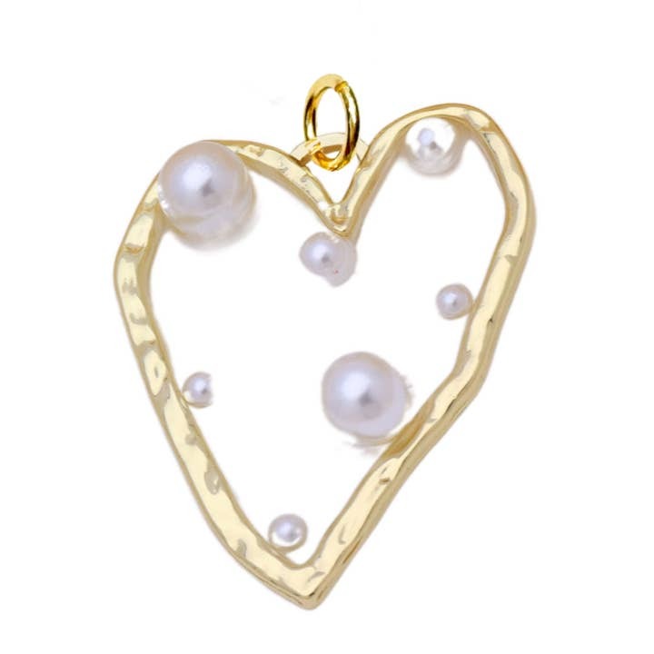 Glass Pearl Heart Charm for Necklace or Bracelet