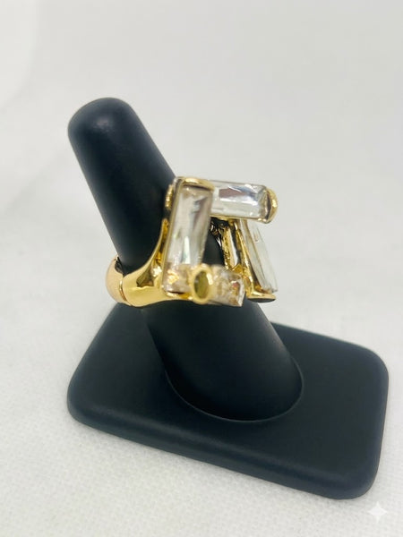 Gold Tone Crystal Stretch Ring