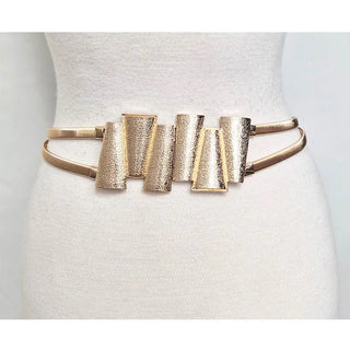 Gold Tone Double Strap Stretch Metal Waist Belt