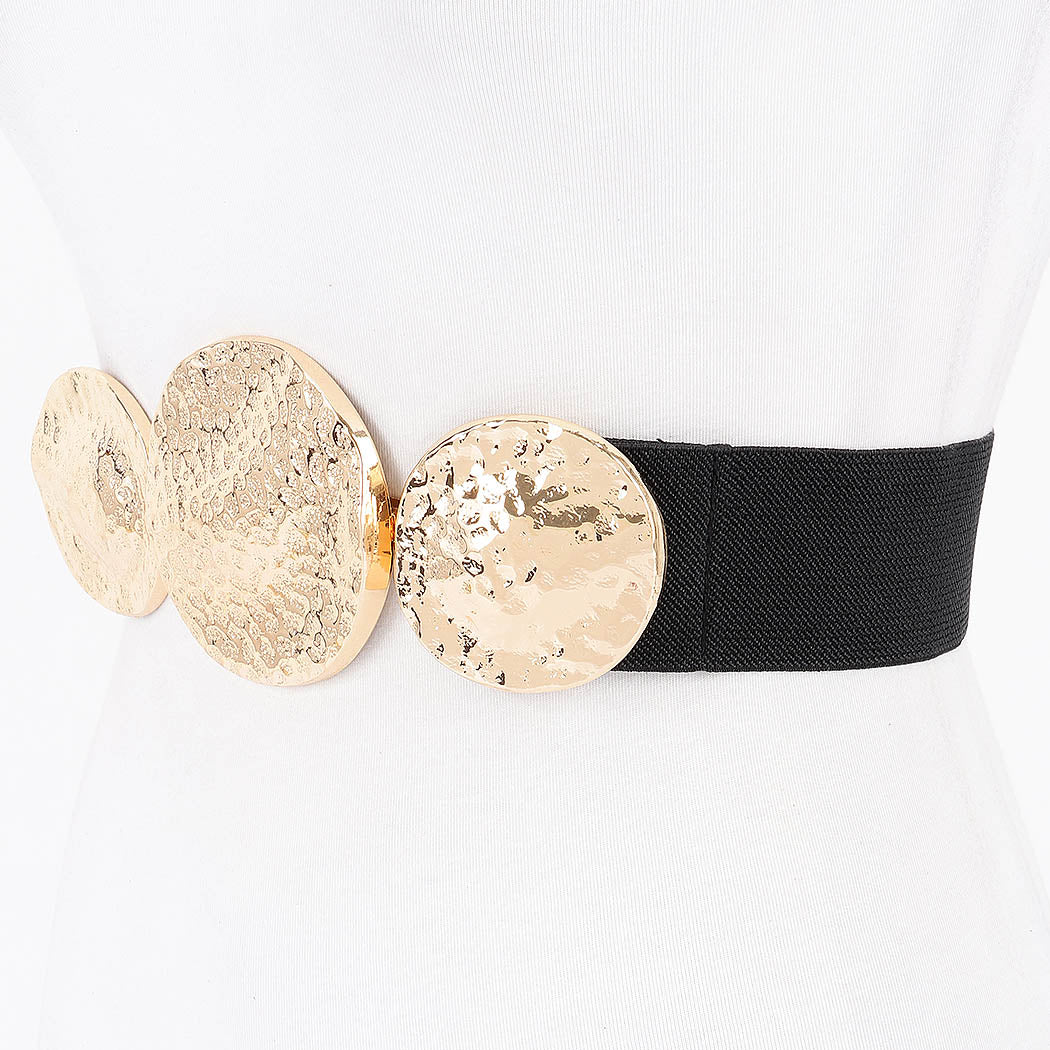 Round Gold Tone Metal Stretch Belt