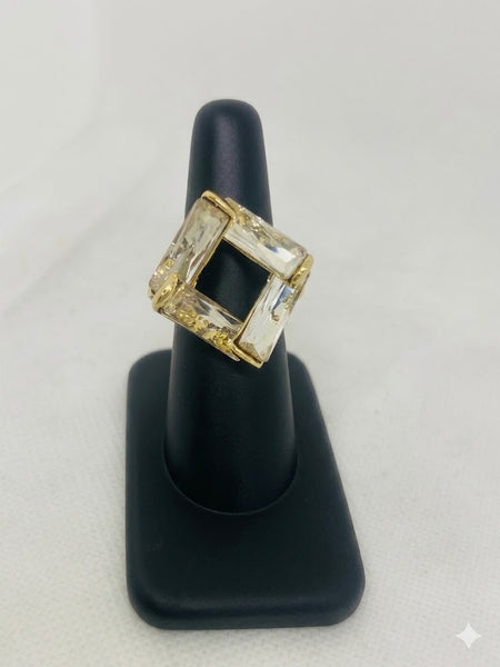Gold Tone Crystal Stretch Ring