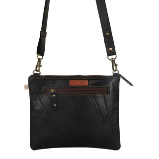 Black  Leather Recyled Canvas Crossbody Cross body Purse