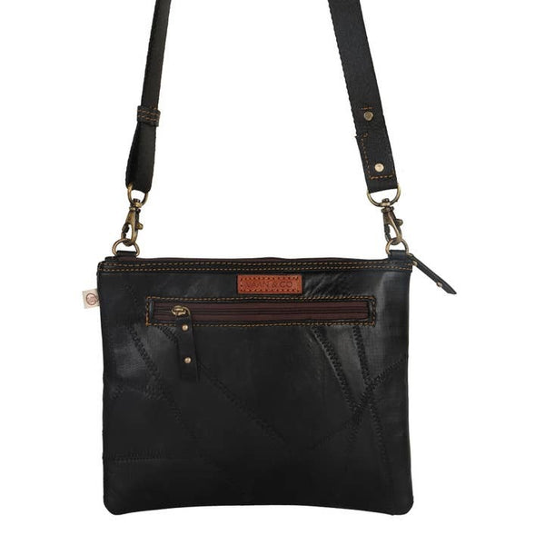 Black  Leather Recyled Canvas Crossbody Cross body Purse
