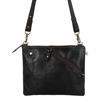 Black  Leather Recyled Canvas Crossbody Cross body Purse