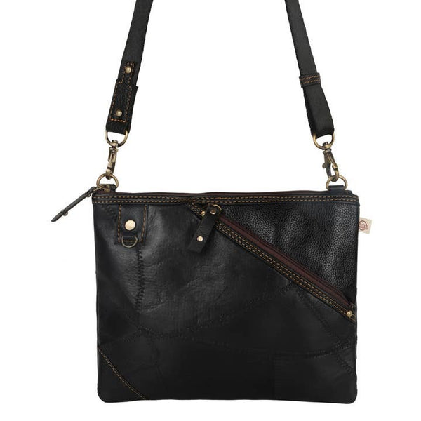 Black  Leather Recyled Canvas Crossbody Cross body Purse