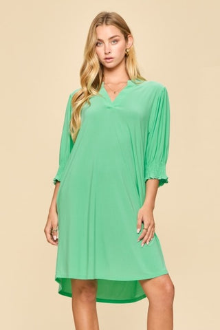 Smocked Sleeve Lizzy Collar Shirt Dress Green