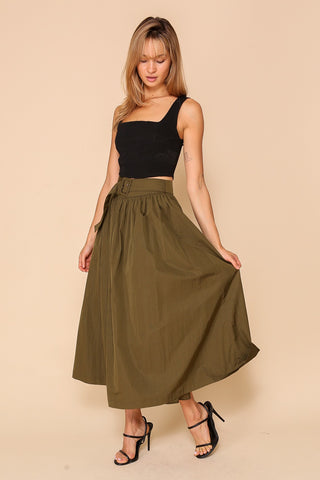 High Waist Midi Length Skirt w Belt