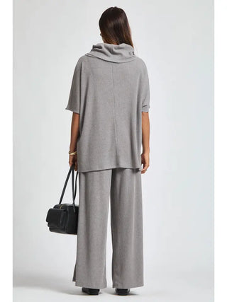 Short Sleeve Cowl Neck Poncho Top Heather Grey