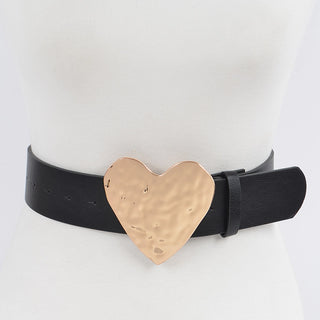 Hammered Heart Shape Black Belt Buckle