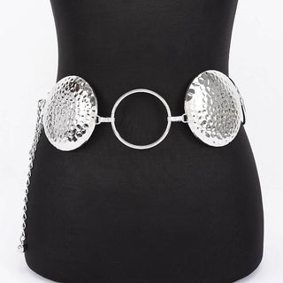 Silver Hammered Disc Statement Chain Belt