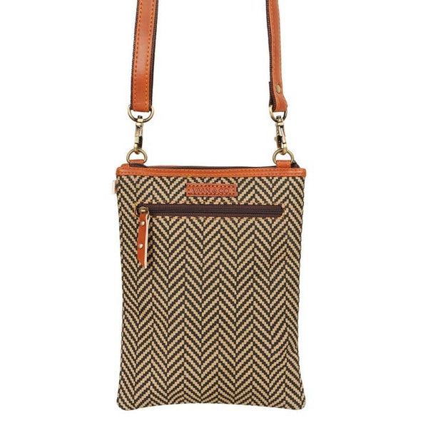 Black Herringbone Crossbody Cross body Purse w Cellphone Pocket