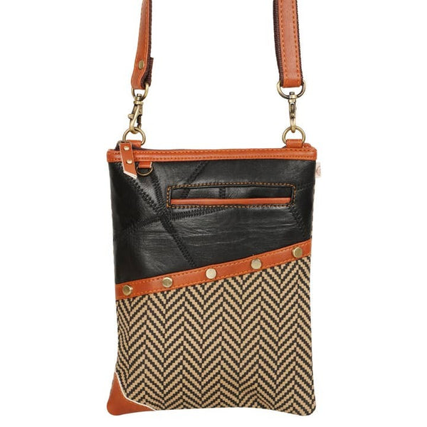 Black Herringbone Crossbody Cross body Purse w Cellphone Pocket