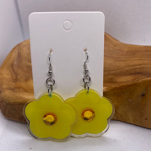 Custom Acrylic Daisy Flower Dangle Earring Yellow