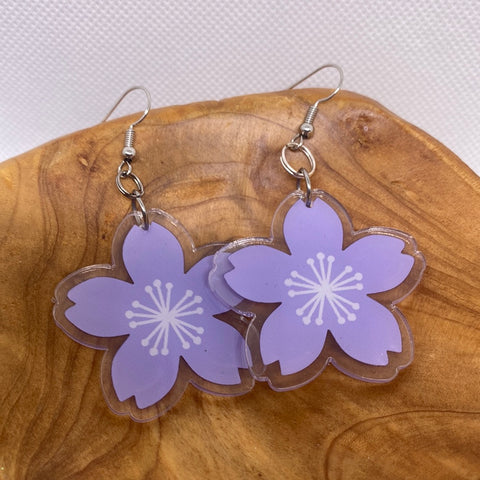 Acrylic Lavender Flower Middle Dangle Earrings