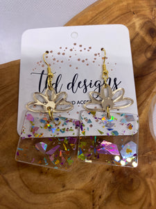 Gold and Confetti Acrylic Present Earrings