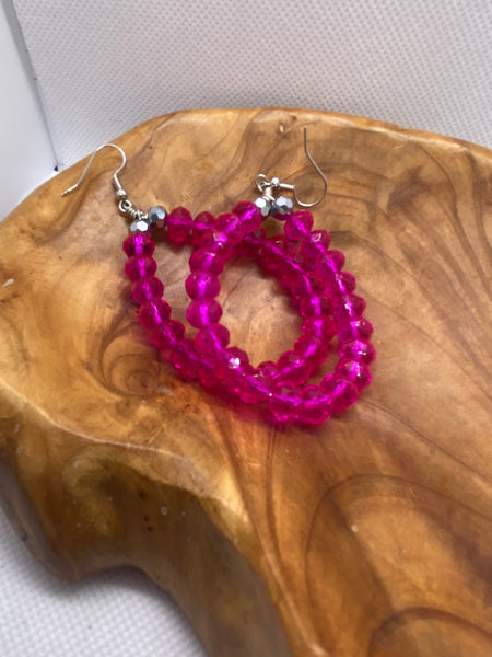 Custom Fuchsia Pink Rondelle Bead Solid Loop Earrings