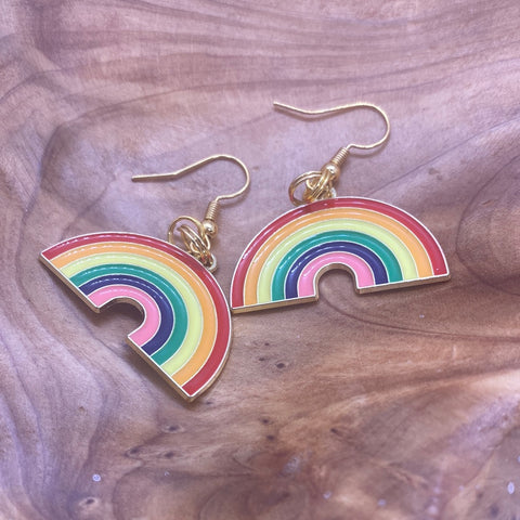 Gold Tone Rainbow Dangle Earrings