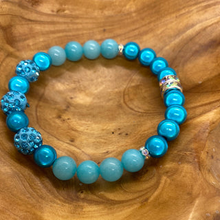 Custom Shades of Turquoise Blue Pave Ball  Stretch Bracelet