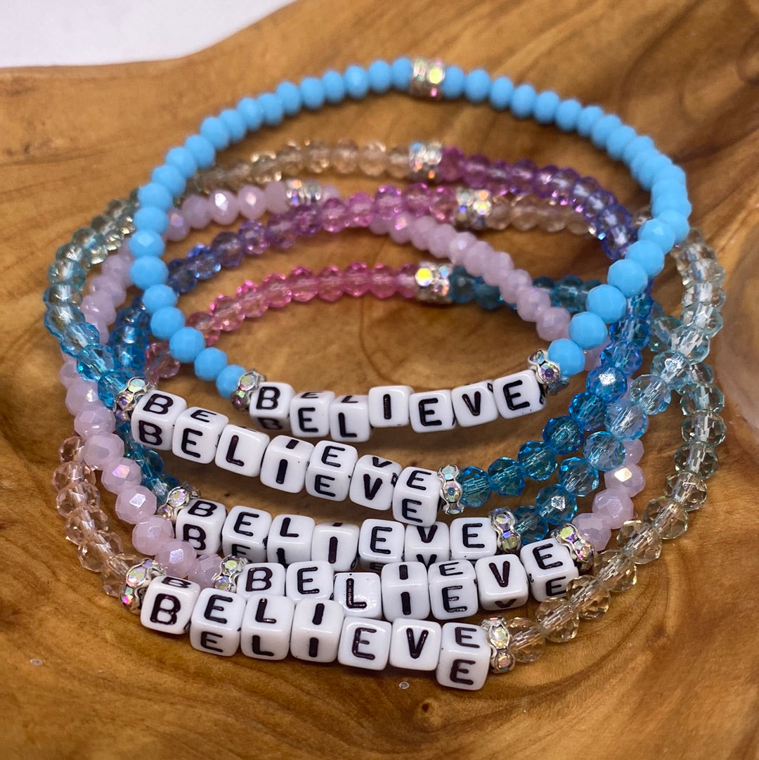 Custom Believe Crystal Bead Stretch Bracelet