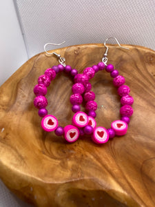 Custom Multi Color Fucshia Round Heart Loop Bead Earrings