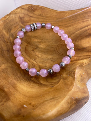 Custom Lavender Round Stretch Bracelet Silver Stone Spacers