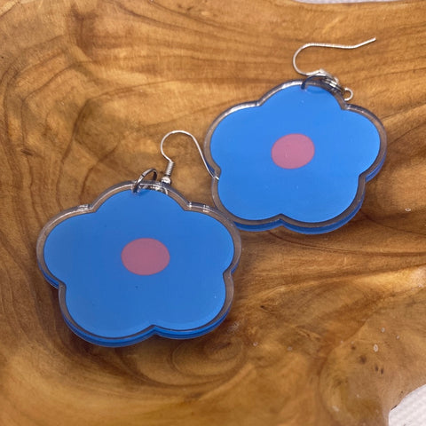 Acrylic Blue Pink Middle Dangle Earrings