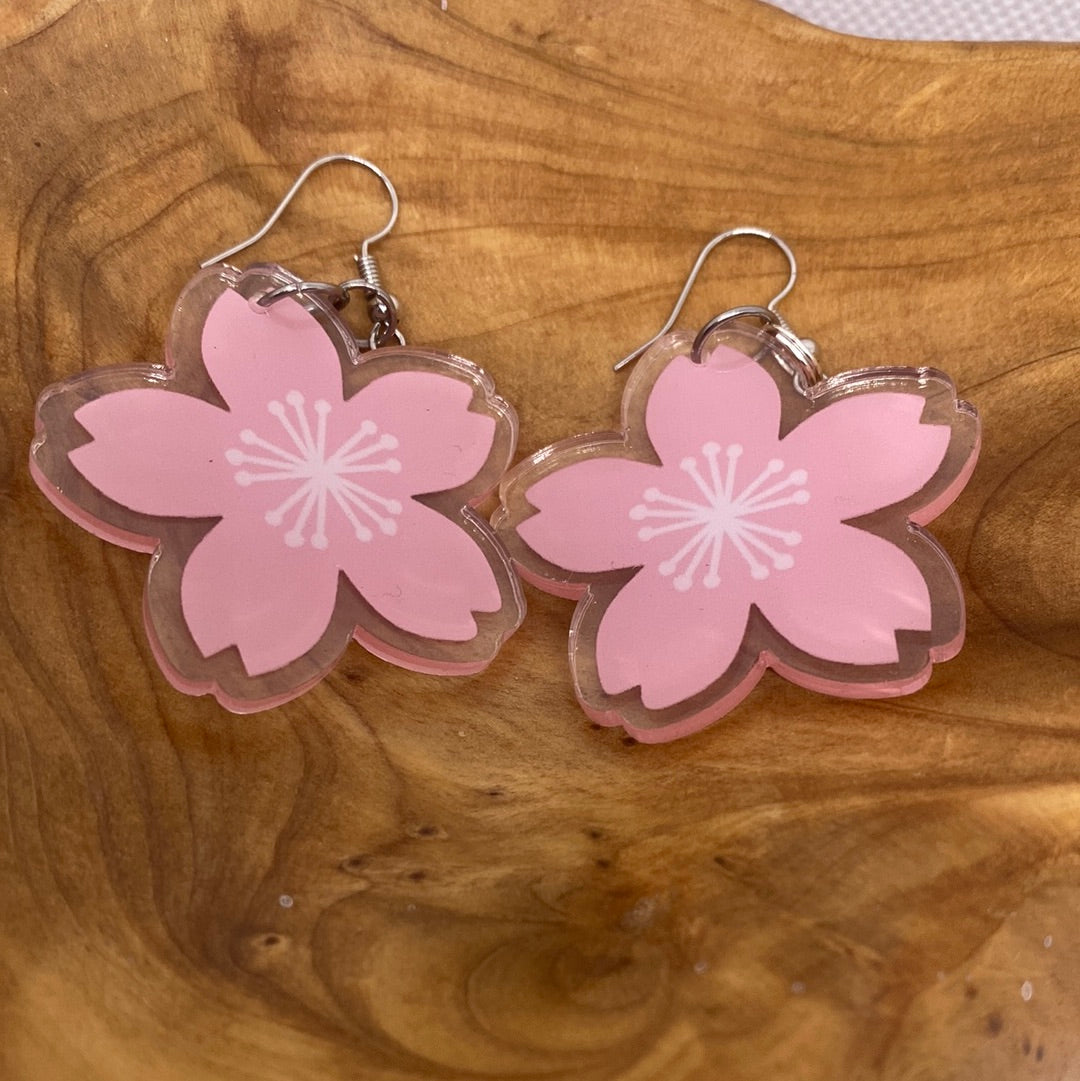 Pink Acrylic Flower Dangle Earrings