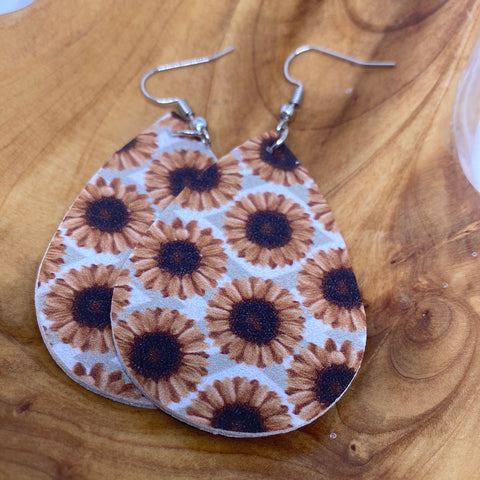 White Base Sunflower Teardrop Earrings