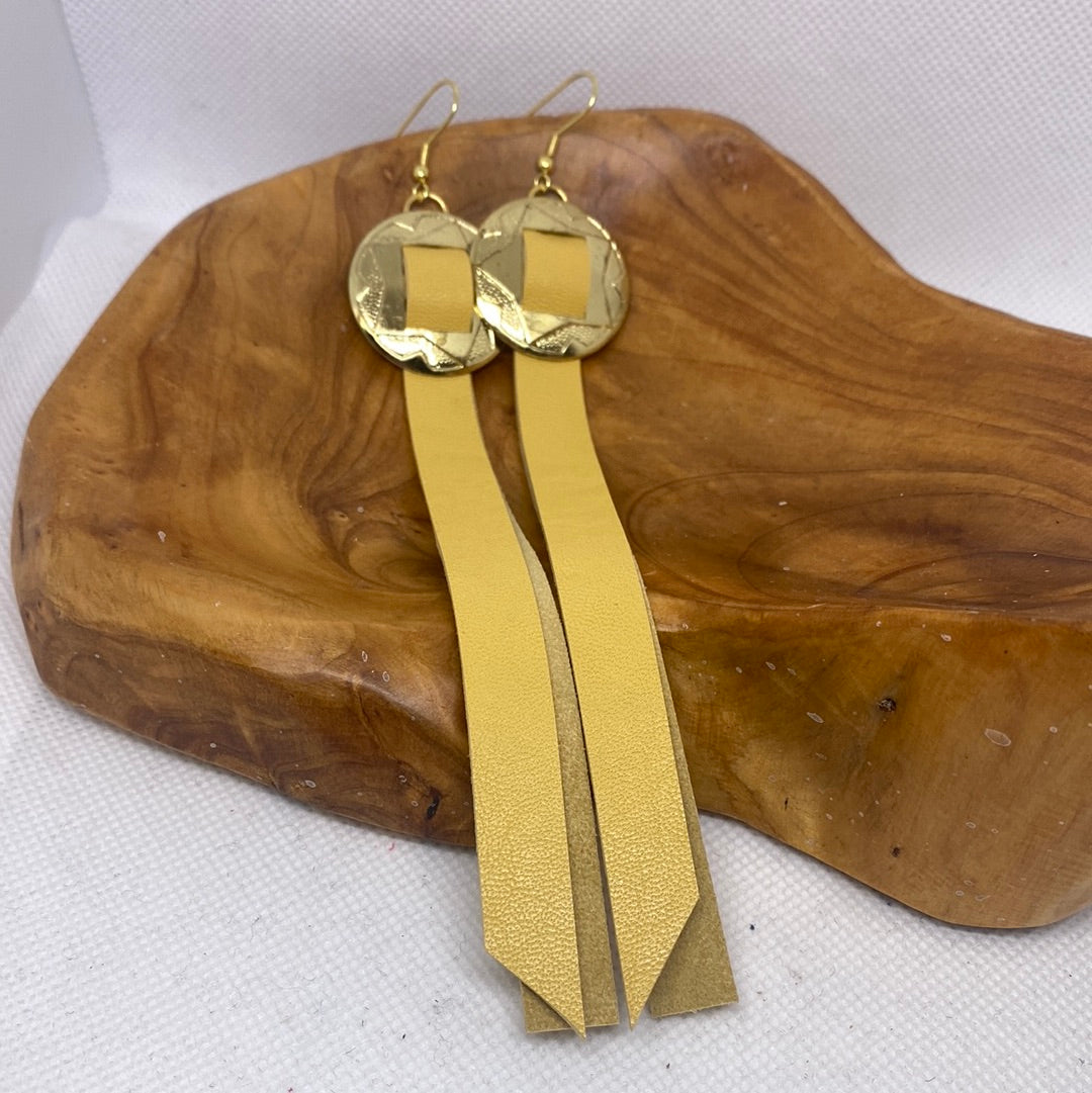 Concho Western Surgical Stainless Steel Leather Gold Finished Earrings Made in the USA