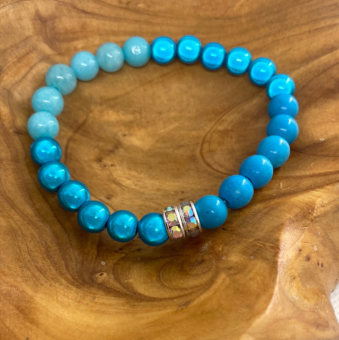 Custom Shades of Turquoise Blue Stretch Bracelet